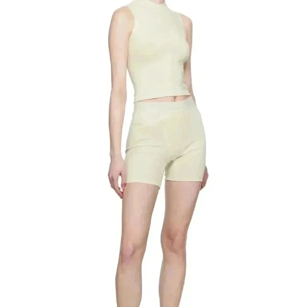 Skims Off-White Cotton Jersey Mock Neck Tank Top XXS